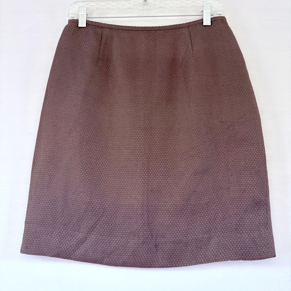 Lafayette 148 New York Brown Textured Basketweave Pencil Skirt Size 6 Workwear